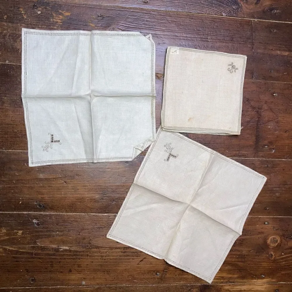 Vintage Handmade Napkin & Coaster Set, Eyelet Detail with Accented Stitching